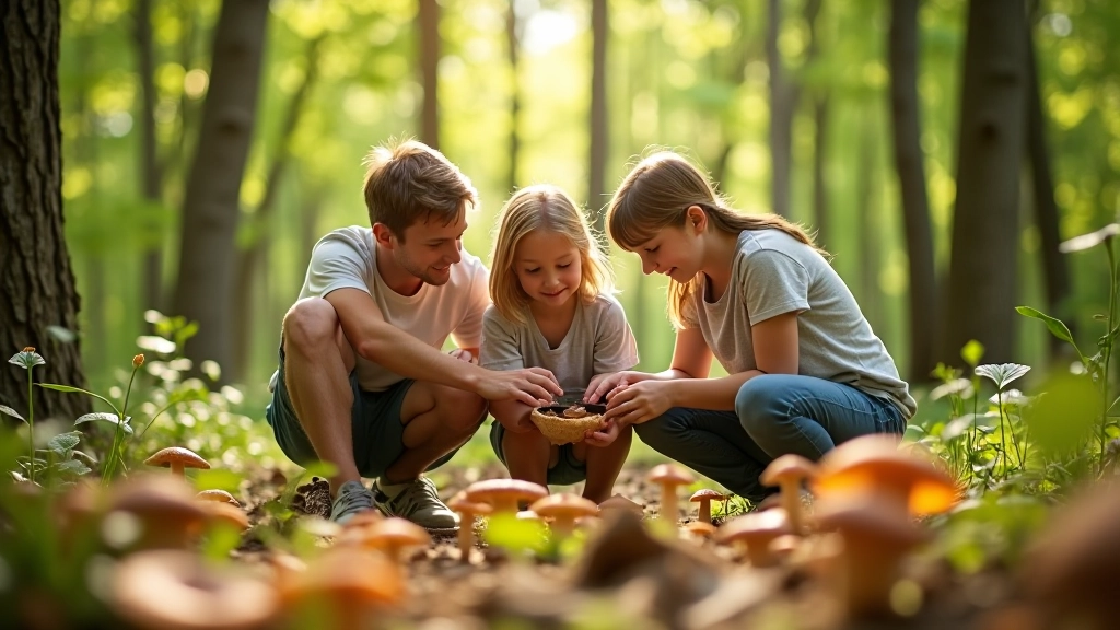 Family mushroom foraging adventure